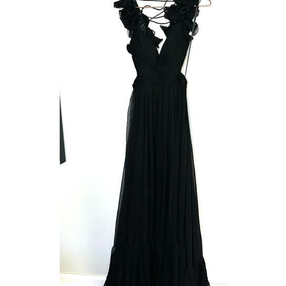 MAC DUGGAL Ieena Black Chiffon Lace Up Back Cut Out Middle Gown Dress Size 6 - Picture 4 of 16